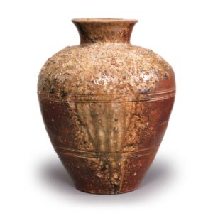 Tamba ware: jar with three grooves.