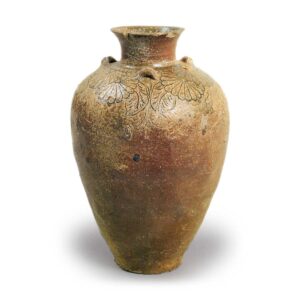 Tamba ware: three-handled jar with chrysanthermum design.