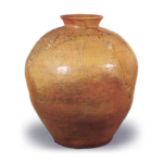 Tamba ware: four-handled jar with autumn plant design.