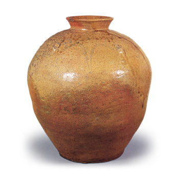 Tamba ware: four-handled jar with autumn plant design.
