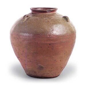 Tamba ware: three-handled jar with tree design.