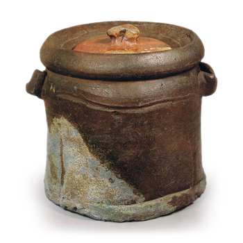 Bizen notch･shaped water jar with two handles、 known as "Gansho"