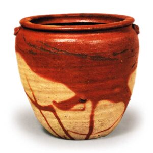 Bizen water jar with two handles、 with "fire marks"