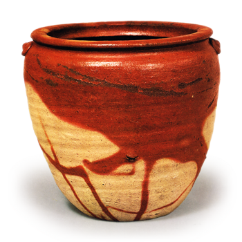 Bizen water jar with two handles、 with "fire marks"