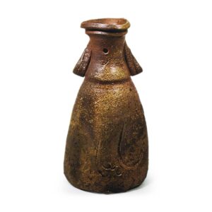 Bizen Bottle-shaped flower vase with two handles