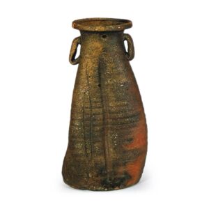 Bizen Trianguler flower vase with two handles