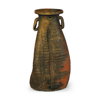 Bizen Trianguler flower vase with two handles