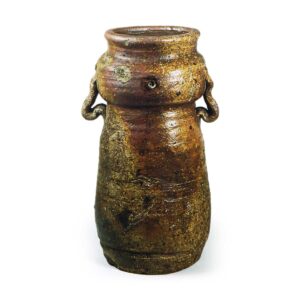 Bizen Flower vase with two drooping handles， known as "Fukumlmi"