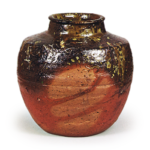 Bizen Tea caddy of katatsuki (angular shoulder) shape with “fire marks". known as "Toun"