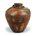 Bizen Leaf-tea jar with four handles. with "fire marks"