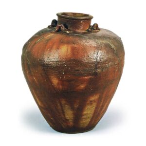 Bizen Leaf-tea jar with four handles. with "fire marks"