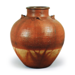 Bizen Leaf-tea jar with four handles. with "fire marks"