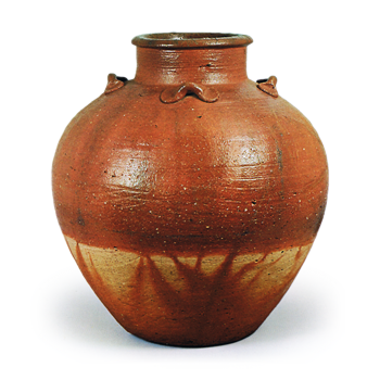 Bizen Leaf-tea jar with four handles. with "fire marks"