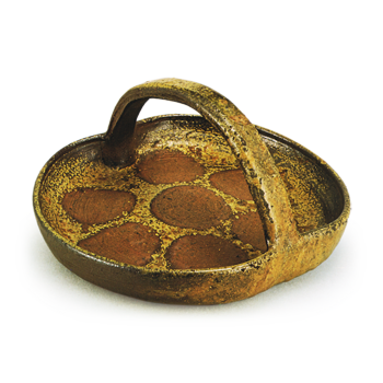 Bizen Shallow bowl with handle across mouth