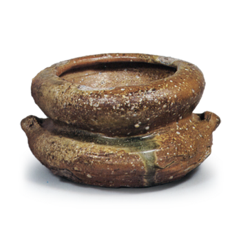 Iga Shallow water jar of kasane-mochi shape with two handles