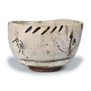 Tea bowl with reed and heron design, E-garatsu type