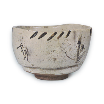 Tea bowl with reed and heron design, E-garatsu type