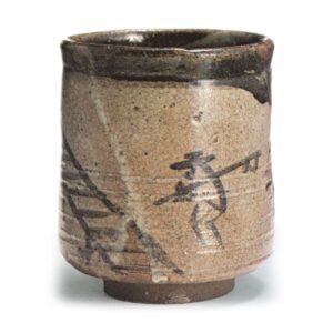 Cylindrical tea bowl with angler design, E-garatsu type