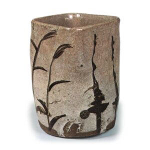 Cylindrical square mukozuke bowl with miscanthus design, E-garatsu type