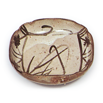 Five square mukōzuke bowls with miscanthus designs, E-garatsu type