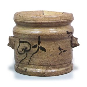 Water jar in the shape of yahazu (notch) with aquatic plant design, E-garatsu type