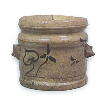 Water jar in the shape of yahazu (notch) with aquatic plant design, E-garatsu type