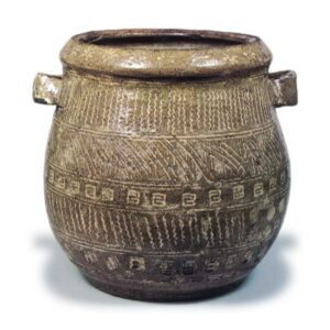 Water jar with handles with inlaid design, Mishima-garatsu type