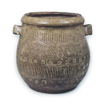 Water jar with handles with inlaid design, Mishima-garatsu type