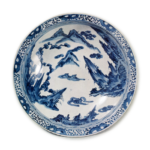 Large bowl with landscape design, blue and white