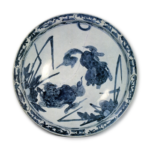 Large bowl with shishi (imaginary animal like lion) design, blue and white