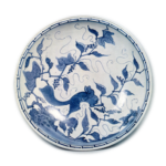 Large bowl with grape and squirrel design, blue and white