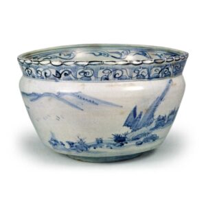 Basin with landscape design, blue and white