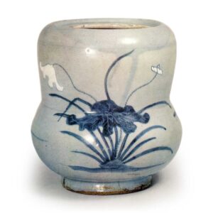 Water jar with lotus design, dark blue glaze