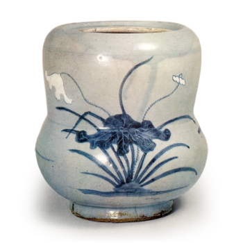 Water jar with lotus design, dark blue glaze