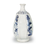 Wine bottle with floral design, blue and white