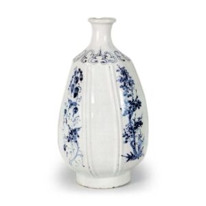 Wine bottle with floral design, blue and white