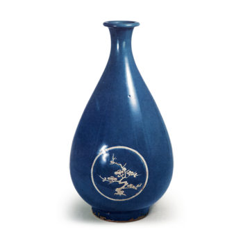 Large wine bottle with design of pine, bamboo and plum in circles, dark