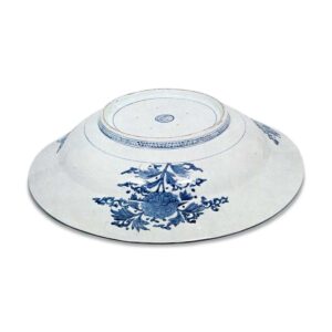 Large dish with flower-and-bird design, blue and white