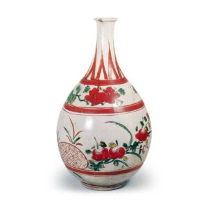 Large wine bottle with camellia design, enamelled ware