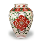 Large octagonal jar with karahana (conventionalized) flower design,enamelled ware