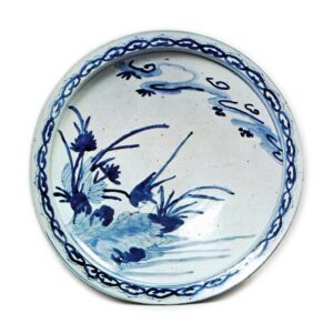 Large bowl with flowering grass and wagtail design,