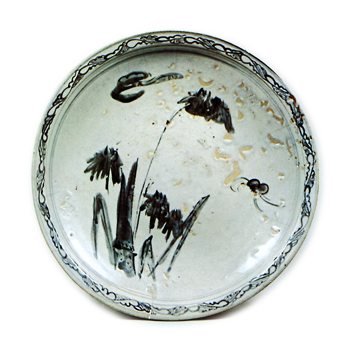 Large dish with bamboo and butterfly design,