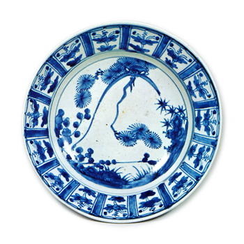 Large bowl with des gn of monkey on pine branch,