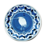 Dish with design of herons and hawk's feathers,