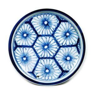 Dish with design of chrysanthemums in hexagonal patterns,