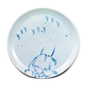 Dish with reed and flying wild goose design,