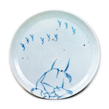 Dish with reed and flying wild goose design,
