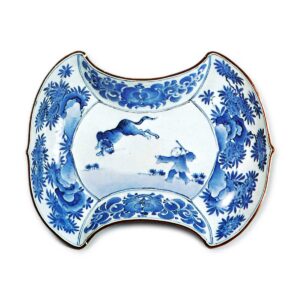 Bowl in shape of balance weight with Chinese boy and tiger design,