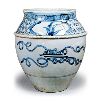 Jar with scrolling grass design,