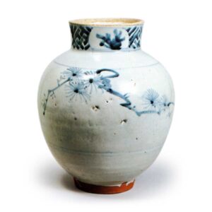 Jar with pine and plum design,